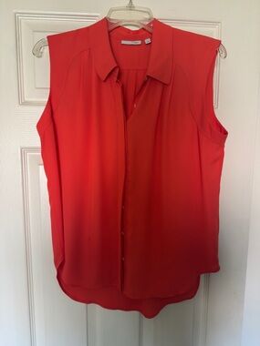 Halogen Sleeveless Collared Blouse - Red Orange Medium Retro Button Up Top